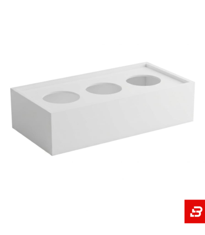 White desktop cable management organizer box with three circular ports by Bahoo Interior UAE