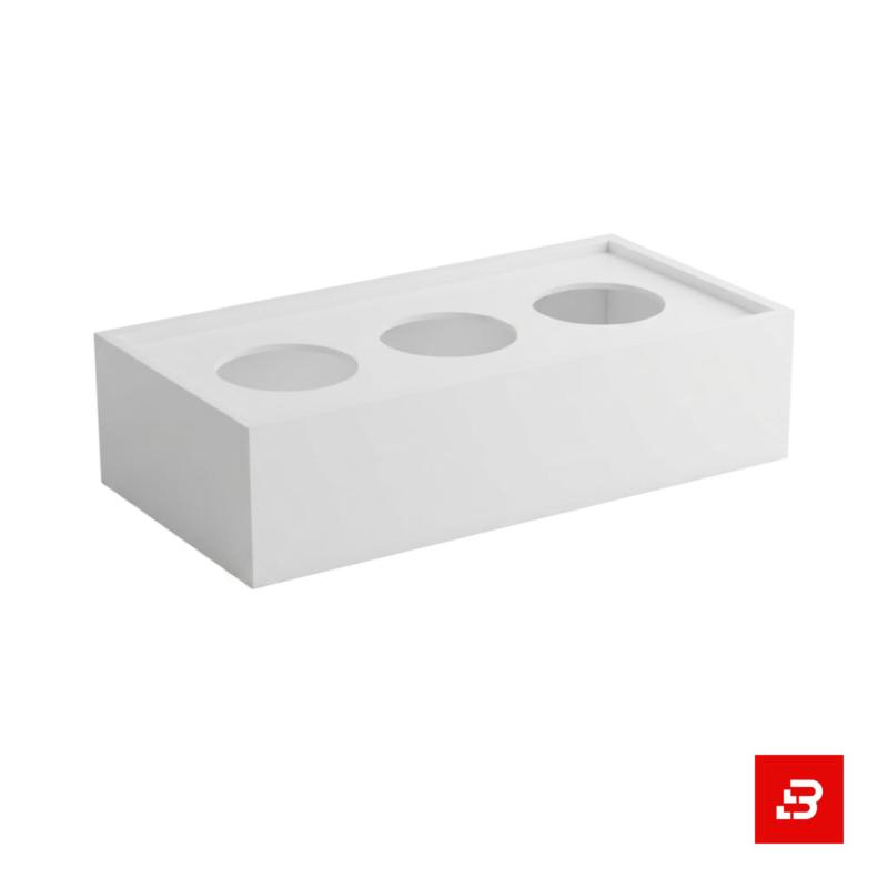 White desktop cable management organizer box with three circular ports by Bahoo Interior UAE