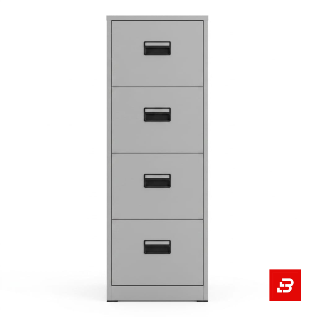 Grey 4-drawer metal office vertical filing cabinet by Bahoo Interior UAE