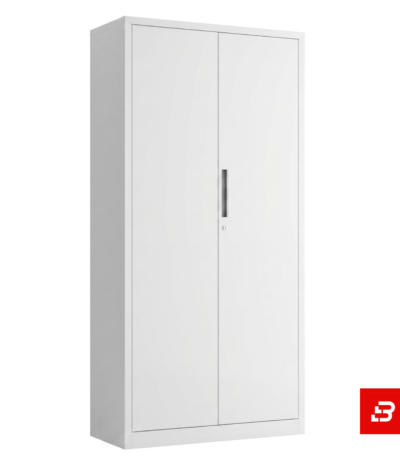 White 2-door office storage cupboard with open shelves by Bahoo Interior UAE