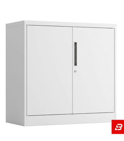 White low 2-door office storage cupboard with lock by Bahoo Interior UAE