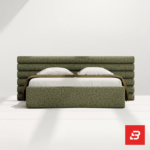 Modern textured green upholstered platform bed with horizontal channel tufted headboard for UAE bedrooms