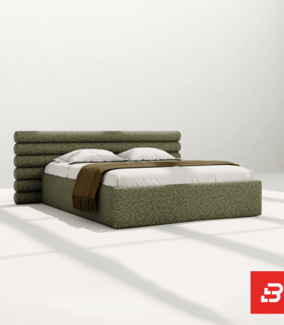 Modern textured green upholstered platform bed with horizontal channel tufted headboard for UAE bedrooms